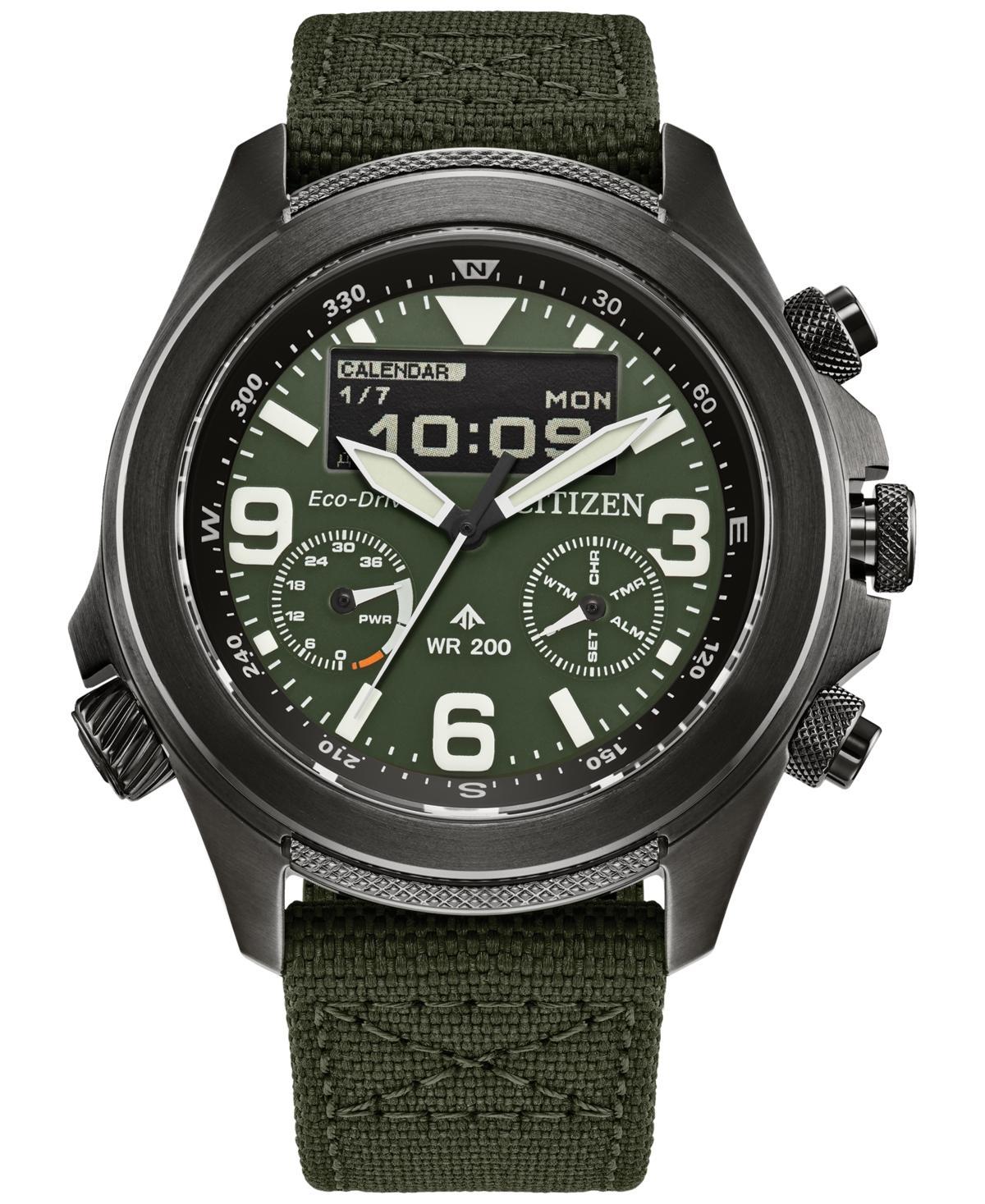Citizen Mens Eco WR200 Chronograph Green Fabric Strap Watch Product Image