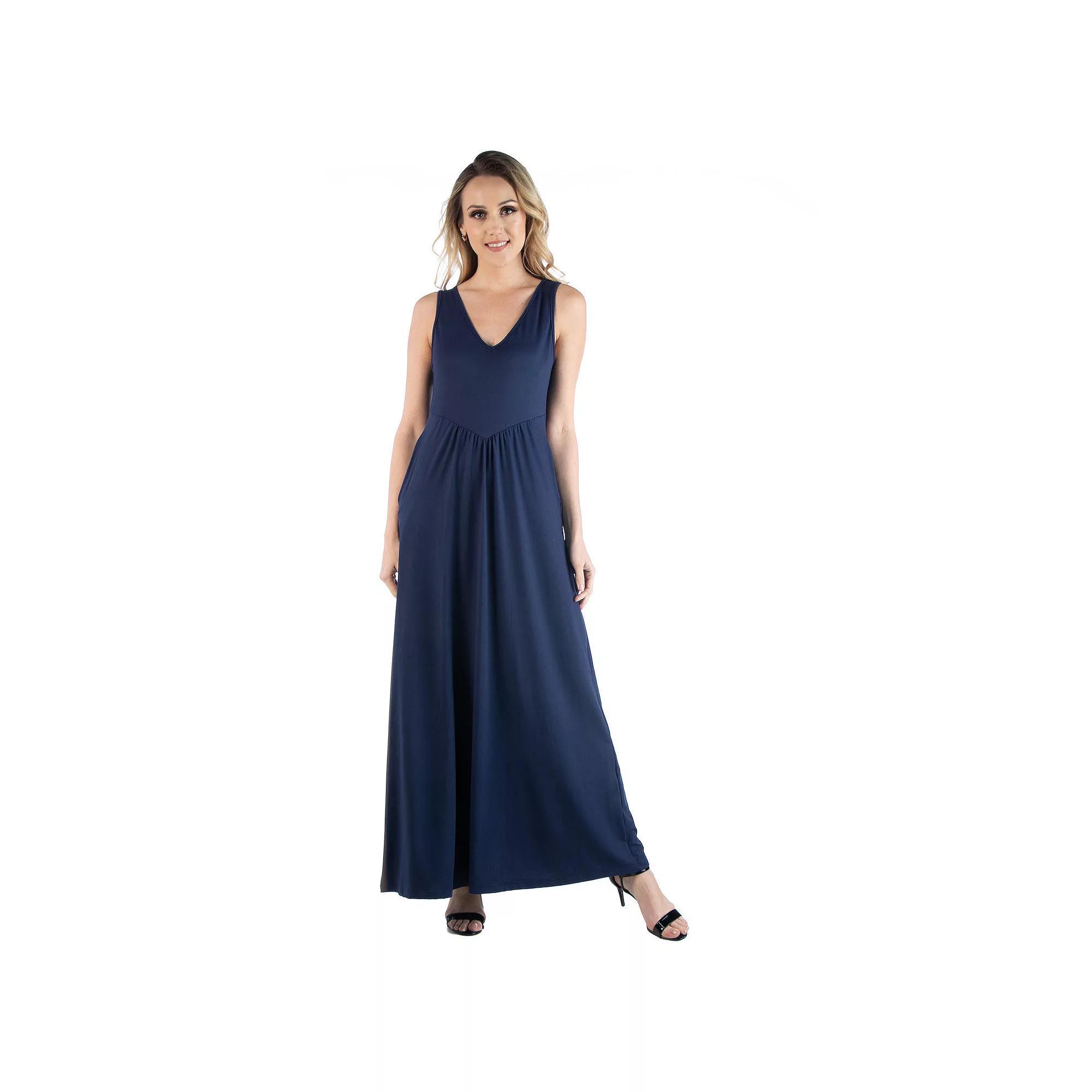 Women's 24seven Comfort Apparel Sleeveless V-Neck Tank Top Maxi Dress, Size: Medium, Black Product Image