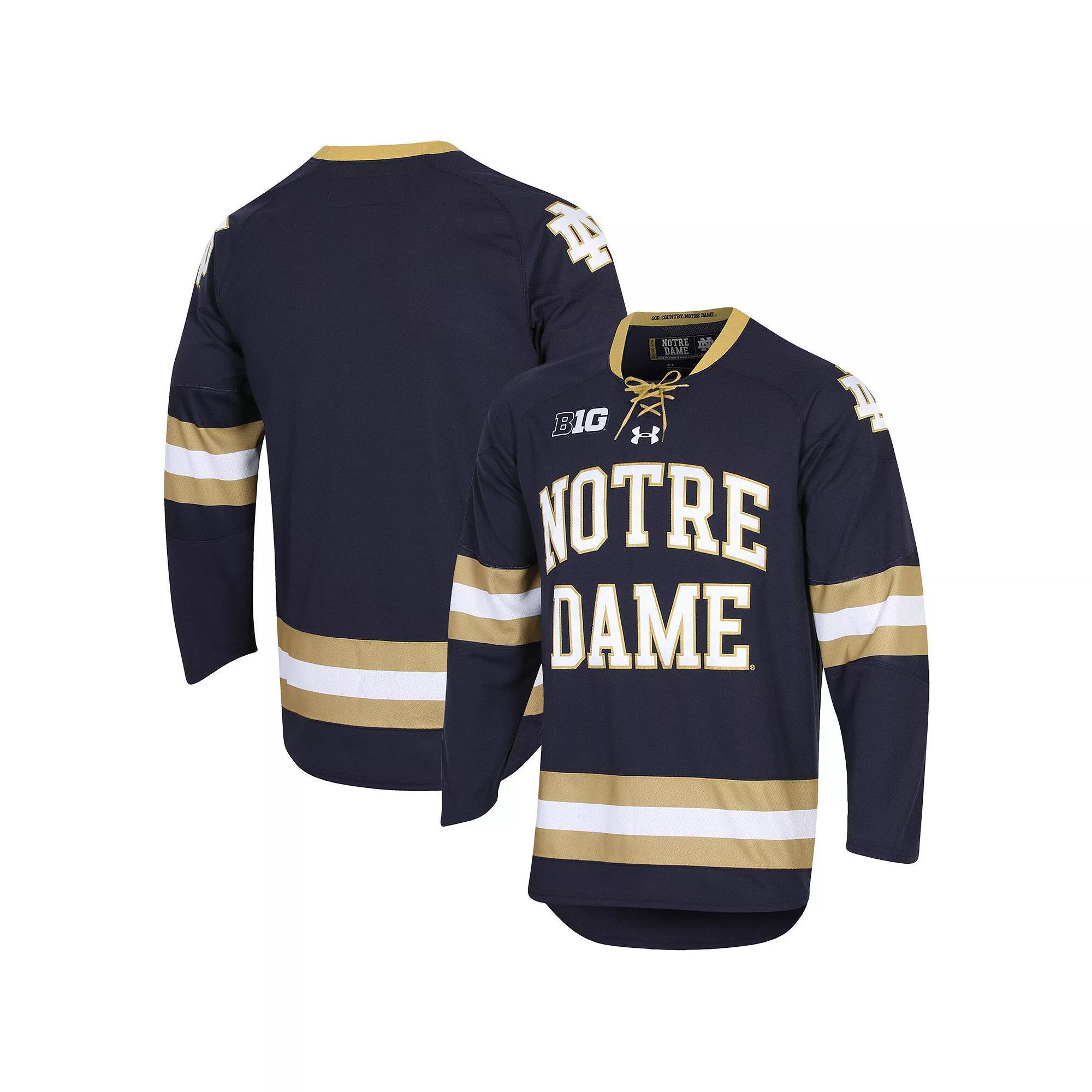 Men's Under Armour Navy Notre Dame Fighting Irish UA Replica Hockey Jersey, Size: Small, Blue Product Image