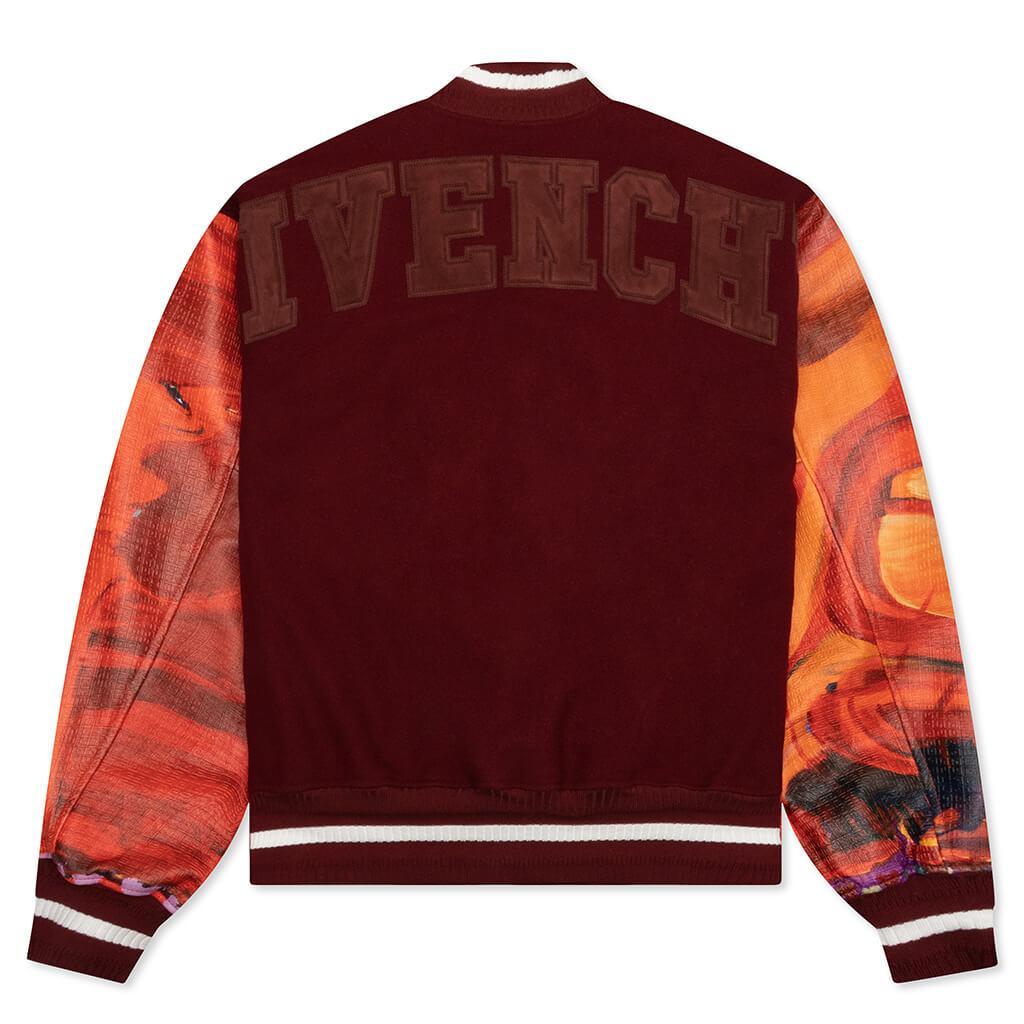 Mix Material Leather Bomber w/ Embroidery - Red/Burgundy Male Product Image