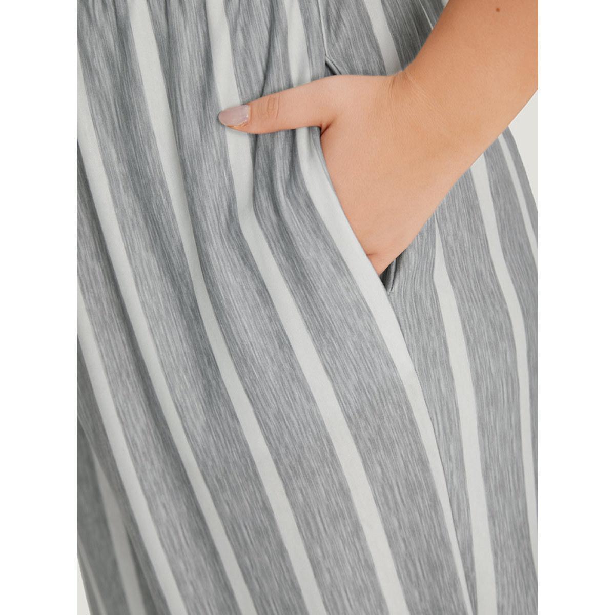 Plus Size Silver Striped Pocket Elastic Waist Cami Jumpsuit Women Casual Sleeveless Spaghetti Strap Dailywear Loose Jumpsuits BloomChic 14-16/1X Product Image