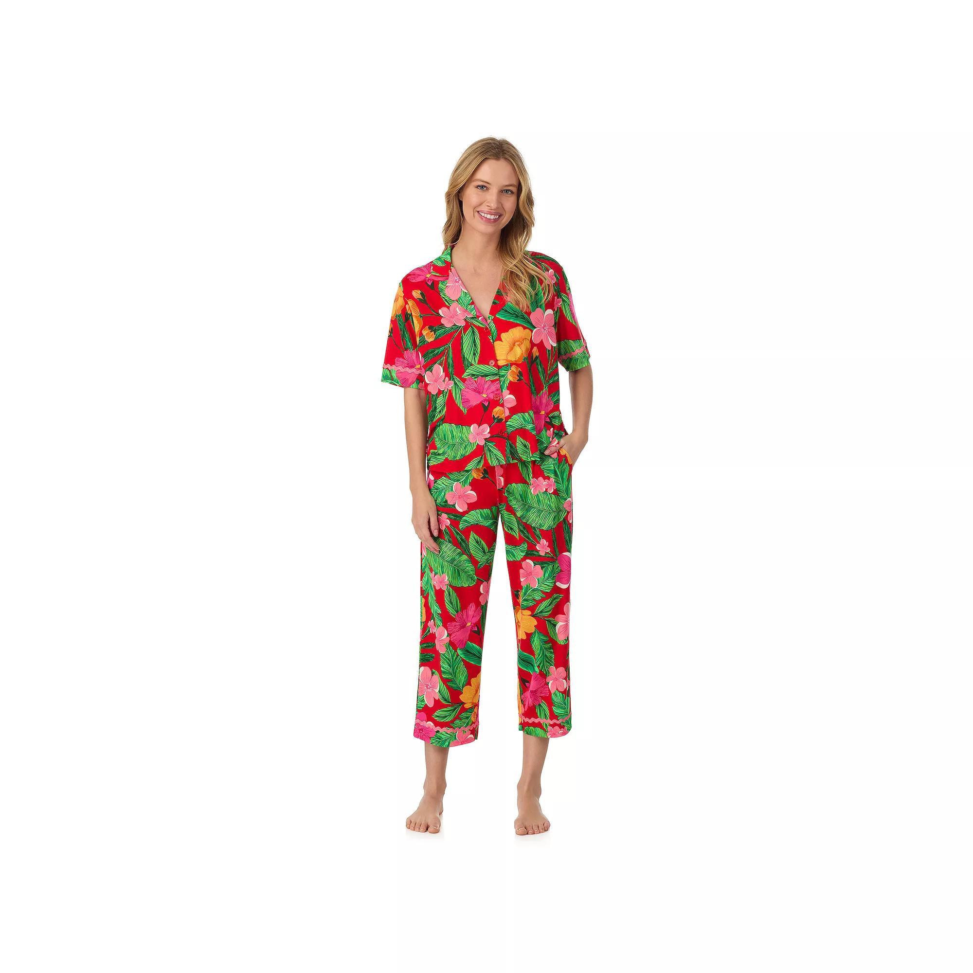 Women's Beauty Sleep Social Cozy Notch Pajama Top & Cropped Pajama Pants Pajama Set, Size: XS, Aloha Product Image