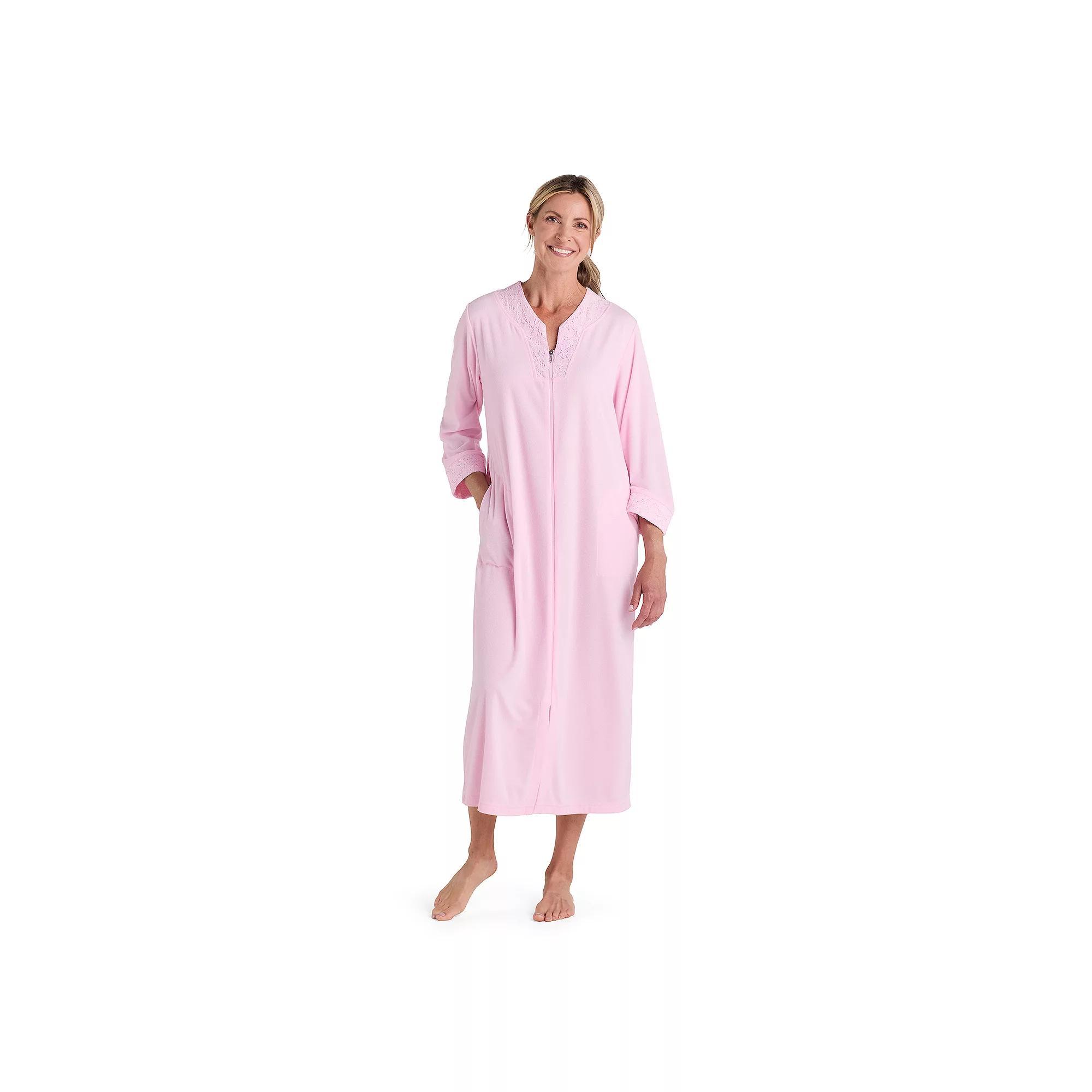 Women's Miss Elaine Essentials Terry Long Zip Robe, Size: Medium, Pink Product Image