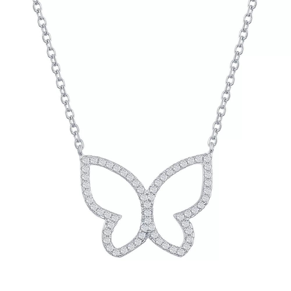 Sterling Silver Cubic Zirconia Open Butterfly Necklace, Womens Product Image