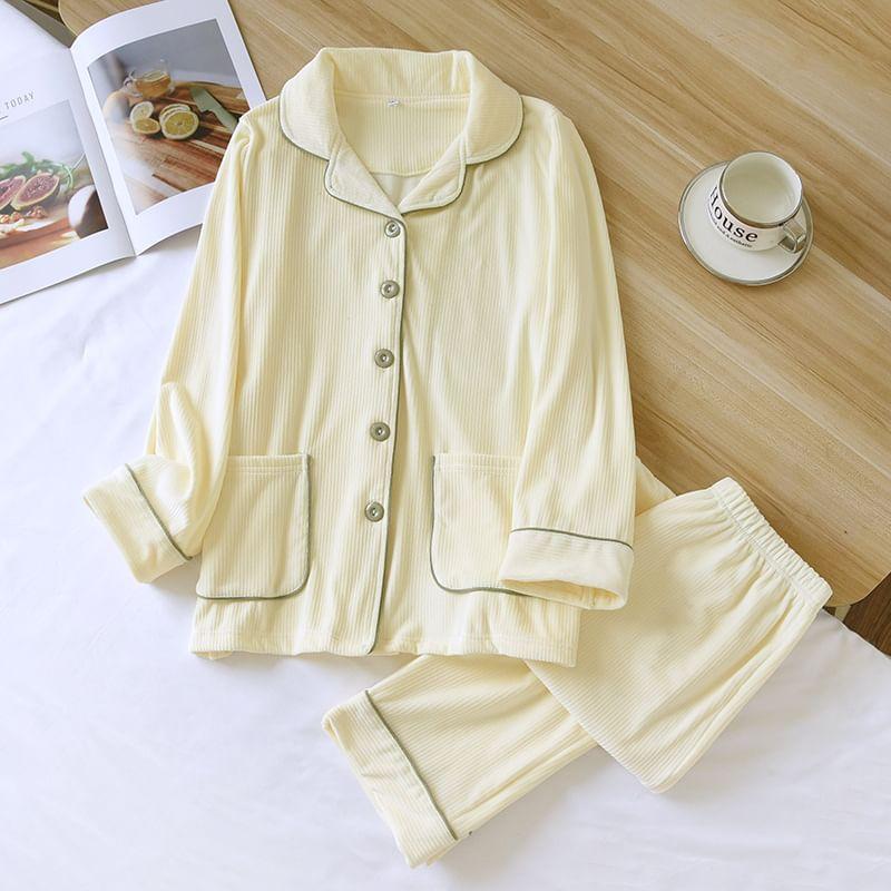 Couple Matching Contrast Trim Pajama Set Product Image