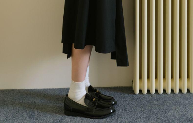 High Waist Plain Midi A-Line Skirt Product Image