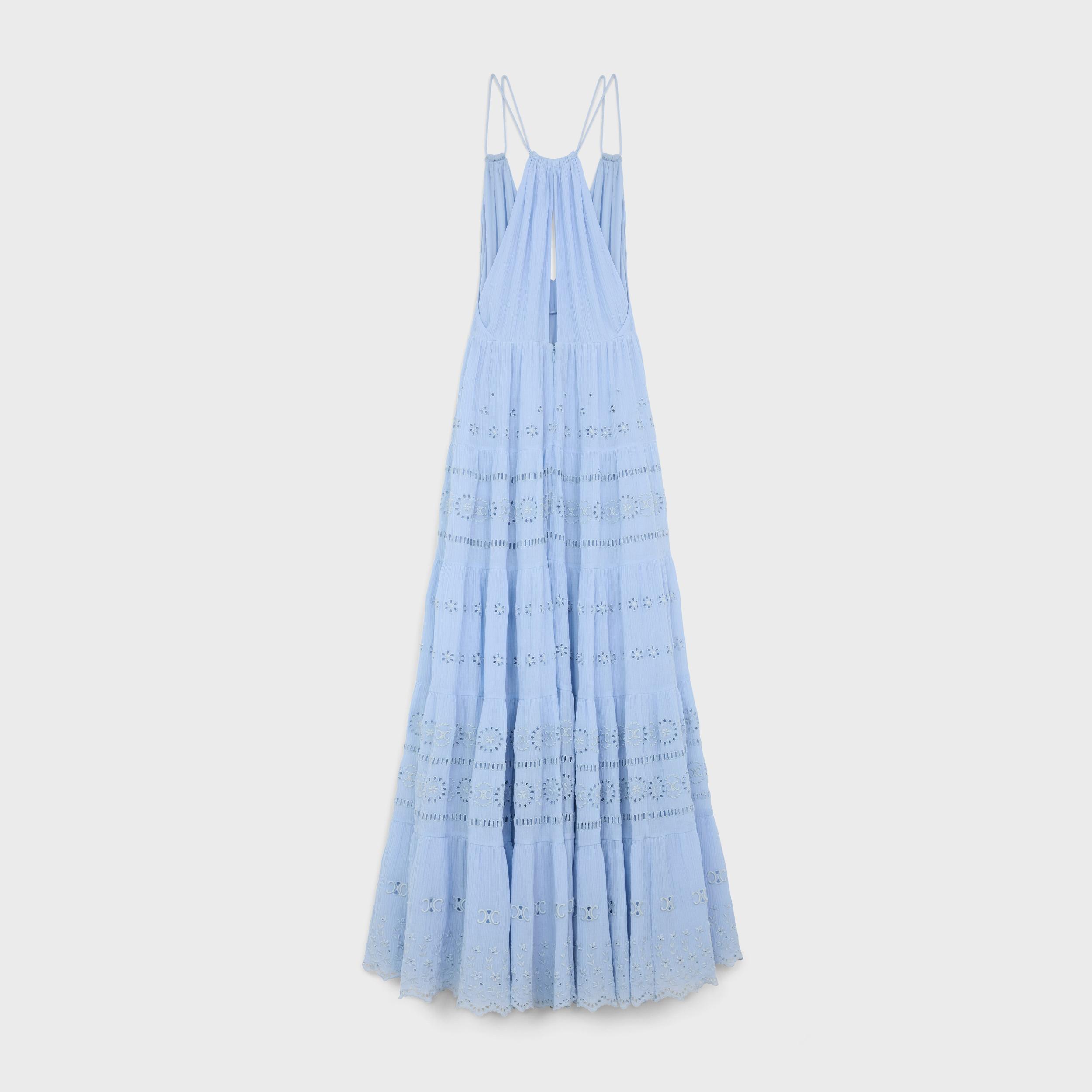 embroidered long dress in cotton silk crepon Product Image