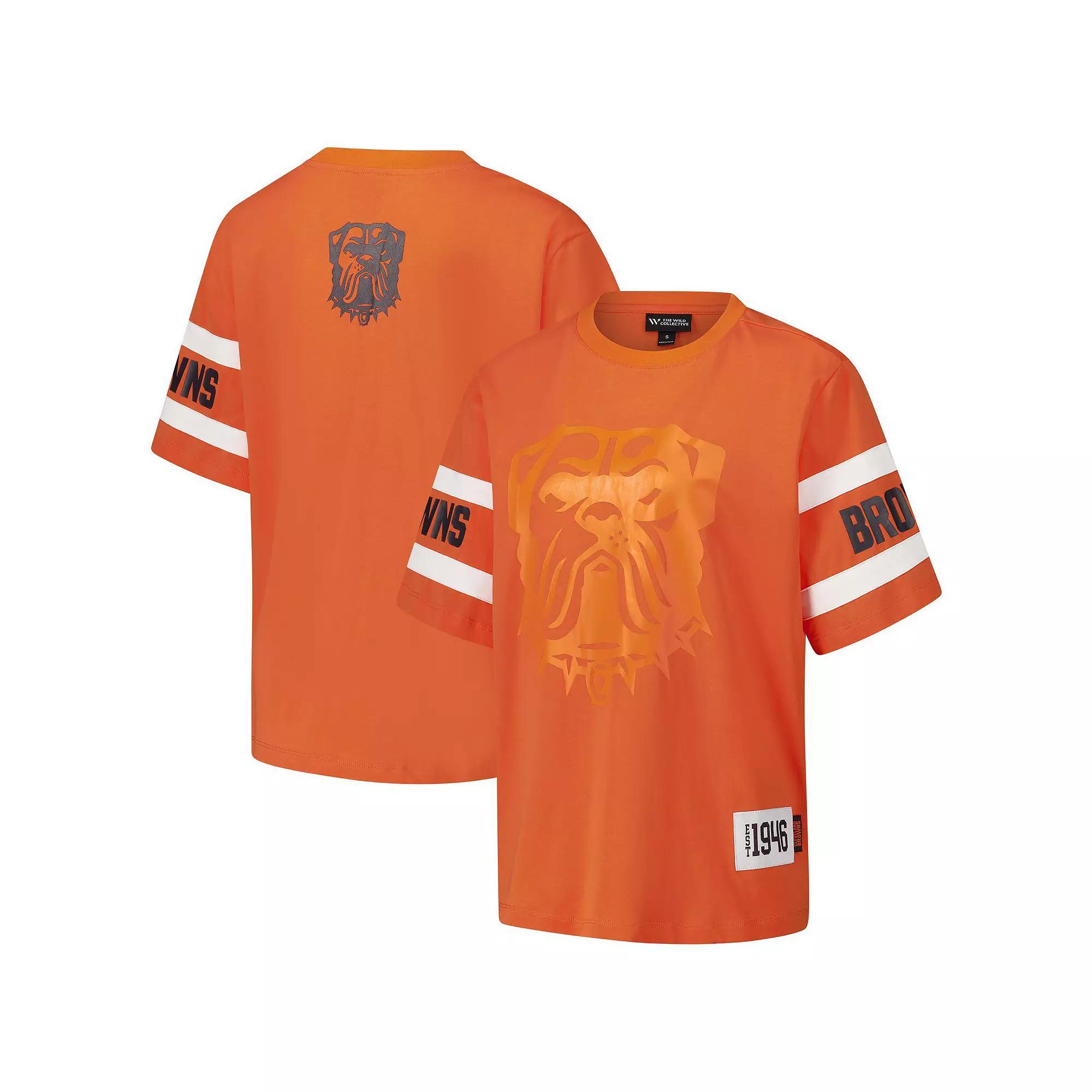 Women's The Wild Collective Orange Cleveland Browns Drop Shoulder T-Shirt, Size: Large Product Image