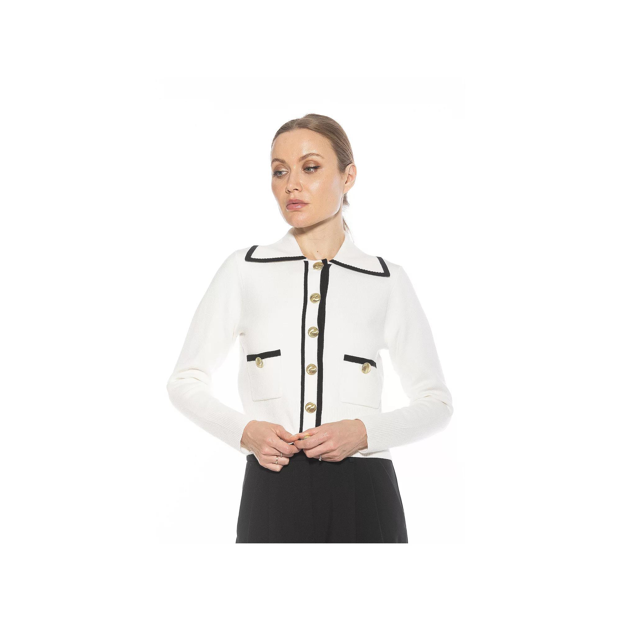 Women's ALEXIA ADMOR Mari Long Sleeve Button Detail Sweater Jacket, Size: Large, Ivory Product Image