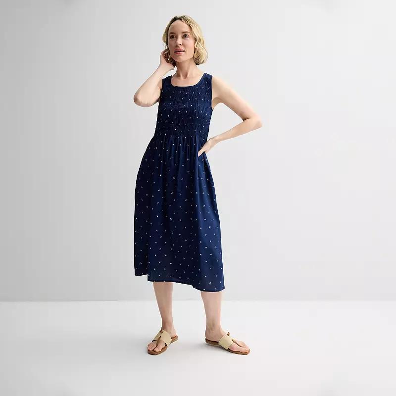 Women's Croft & Barrow® Smocked Midi Dress, Size: Medium, Orange Tile Block Product Image