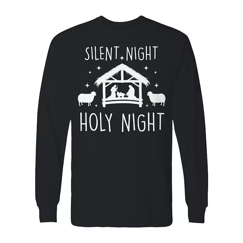 Men's Christmas Silent Night Holy Night Long Sleeve Graphic Tee, Size: XL, Black Product Image