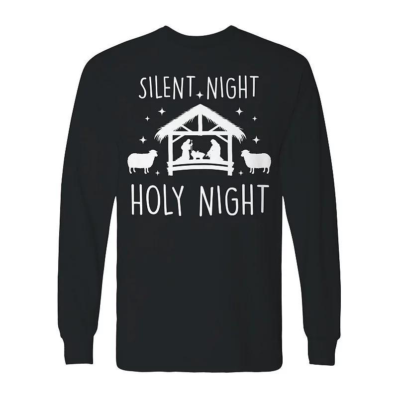 Men's Christmas Silent Night Holy Night Long Sleeve Graphic Tee, Size: XL, Black Product Image