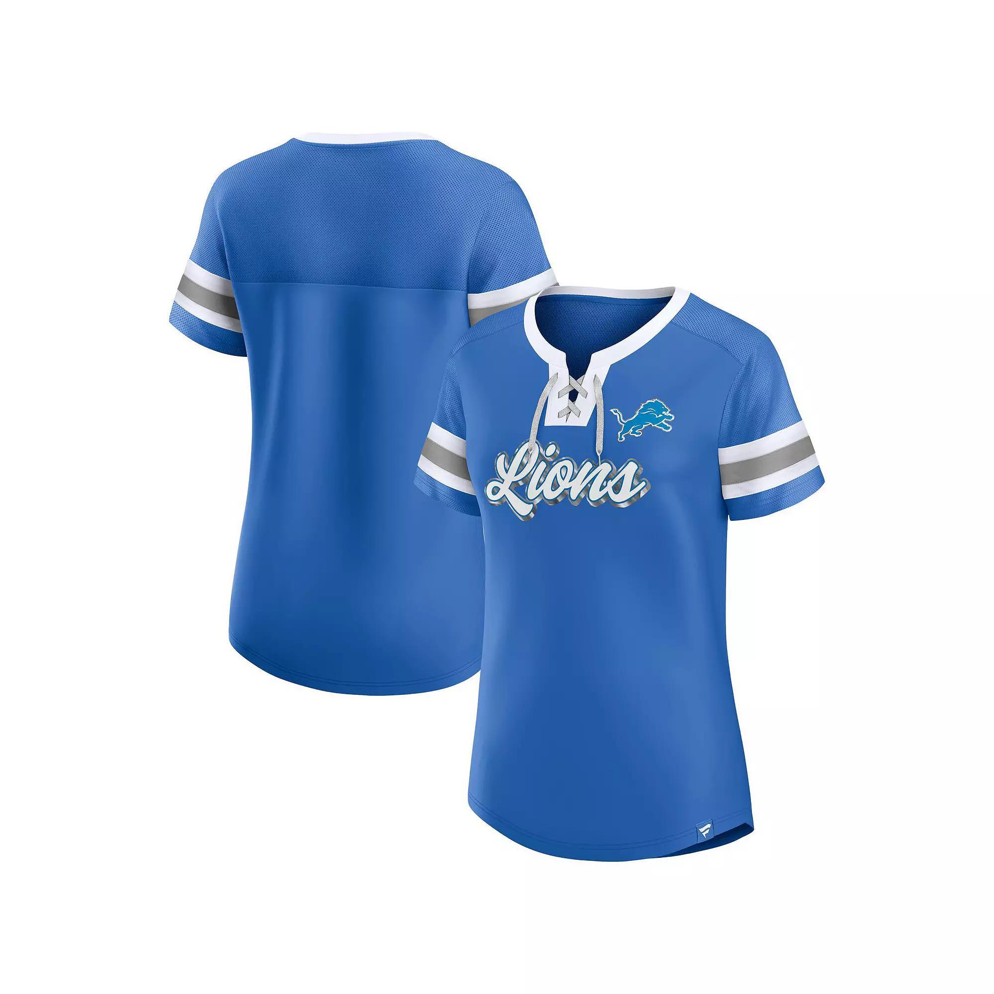 Women's Fanatics  Powder Blue Los Angeles Chargers True Catch Iconic Rhinestone Bling Athena Lace-Up T-Shirt, Size: 2XL, Light Product Image