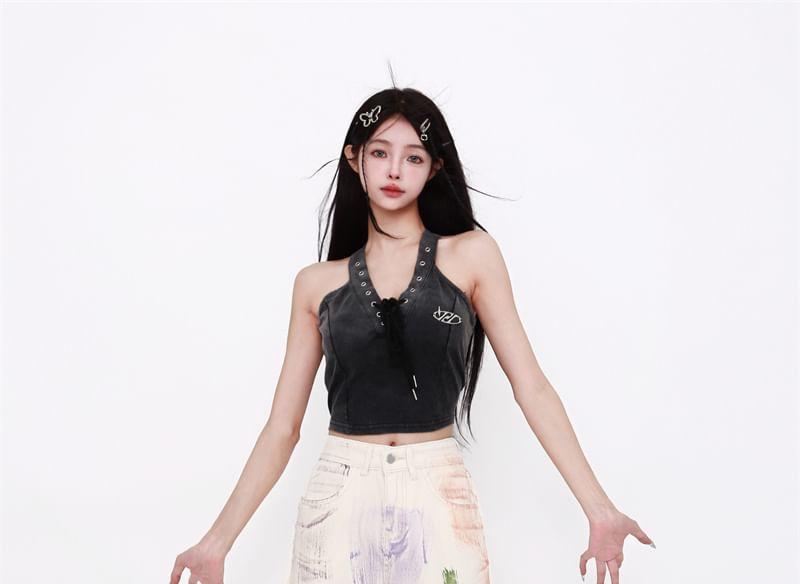 Mid Rise Patterned Wide Leg Jeans Product Image