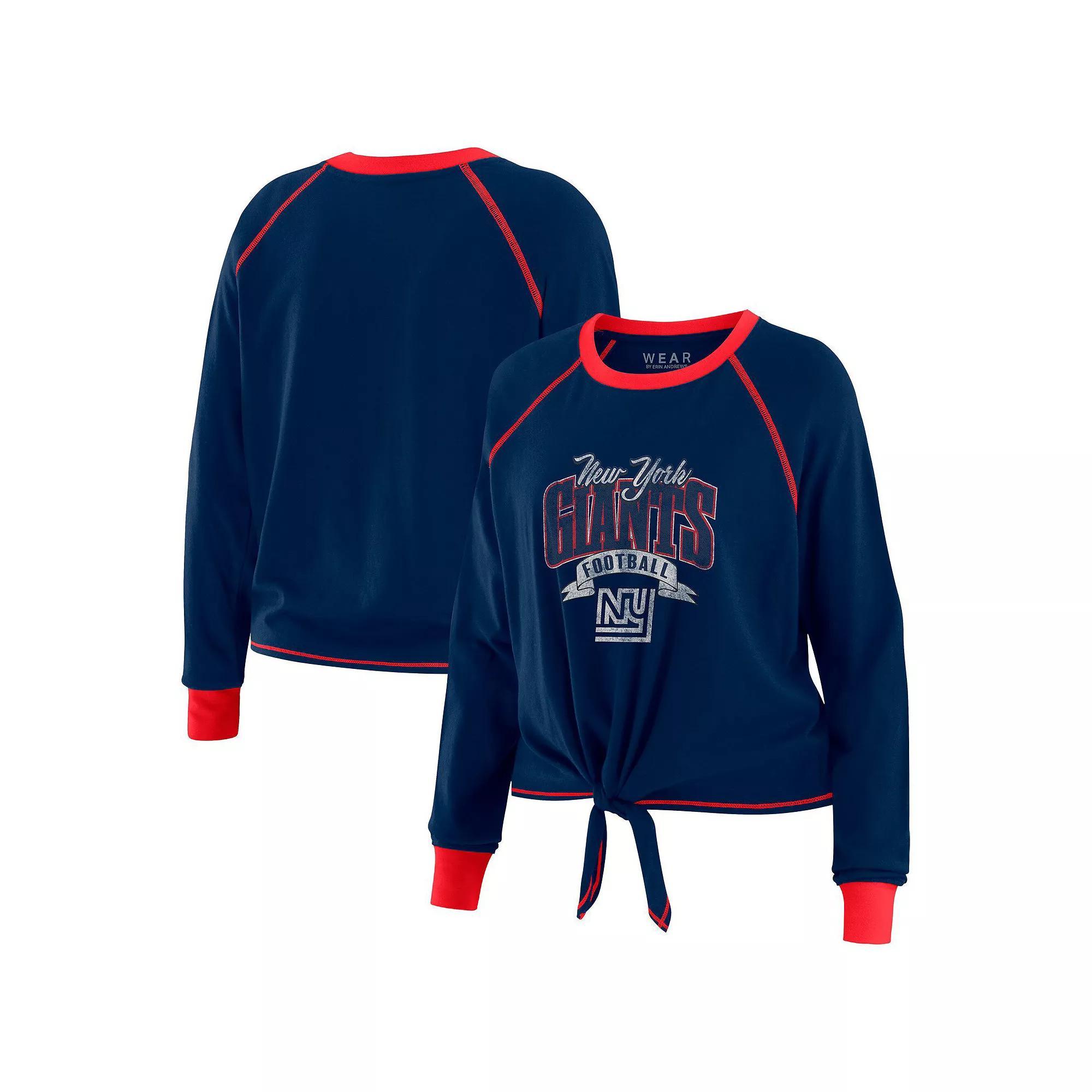 Women's WEAR by Erin Andrews Navy/Red Houston Texans Tie-Front Long Sleeve Top, Size: 2XL, Blue Product Image