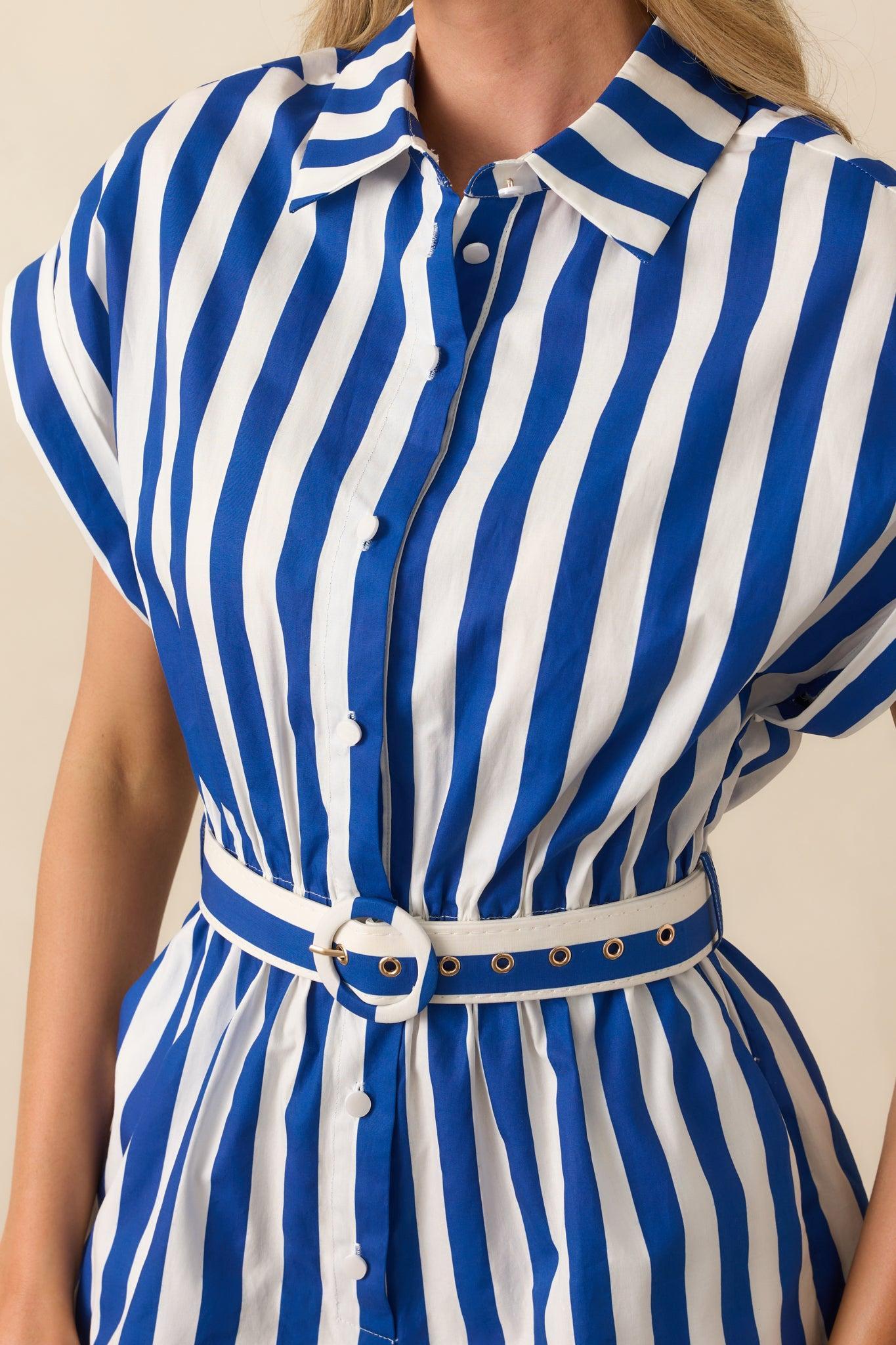 Prosperina Natalia Royal Blue Stripe Cotton Romper Product Image