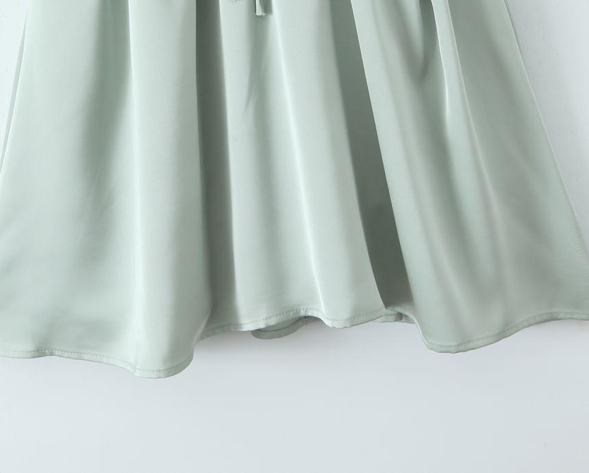Sleeveless V-Neck Plain Bow Mini A-Line Corset Dress Product Image