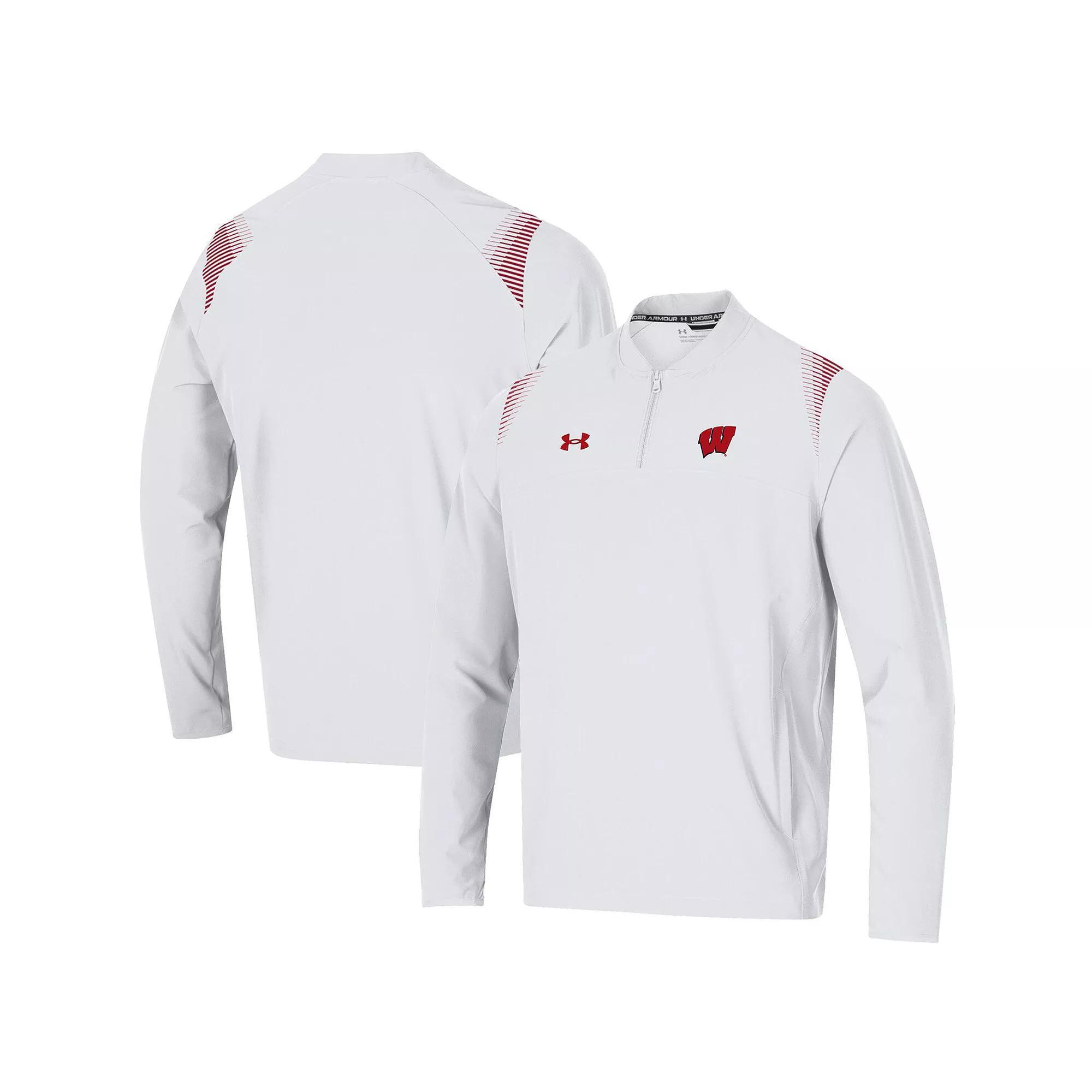 Men's Under Armour White Wisconsin Badgers 2021 Sideline Motivate Quarter-Zip Jacket, Size: Small Product Image