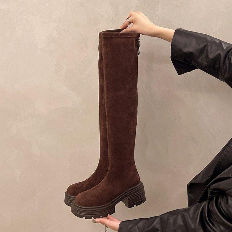 Platform Plain Zip Over the Knee Boots Product Image