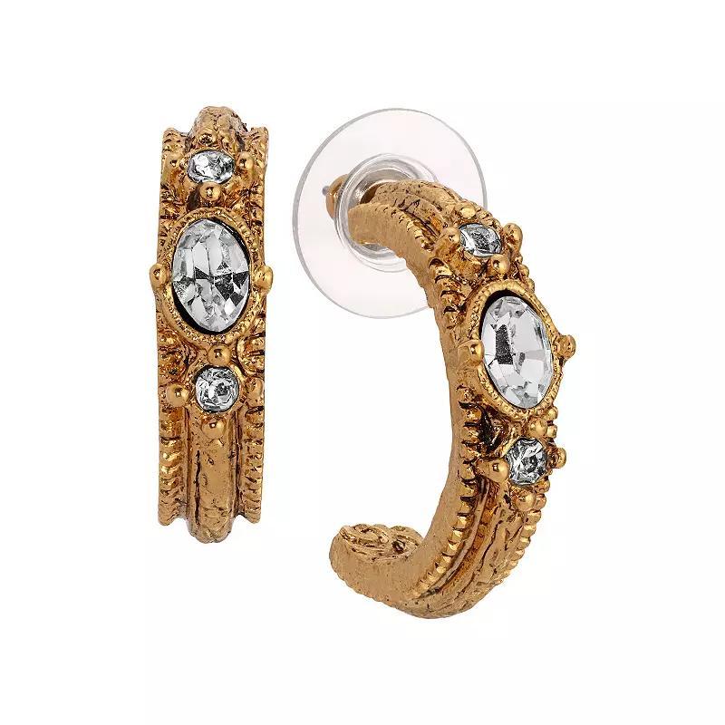1928 Gold Tone Oval Crystal Hoop Earrings, Womens, Pink Product Image