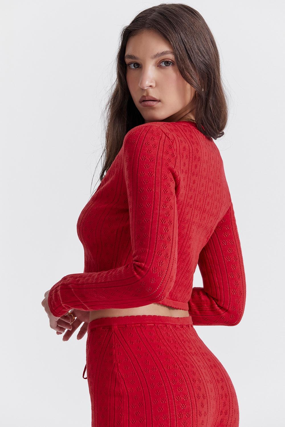 Perla  cherry ribbed knit top - sale Product Image