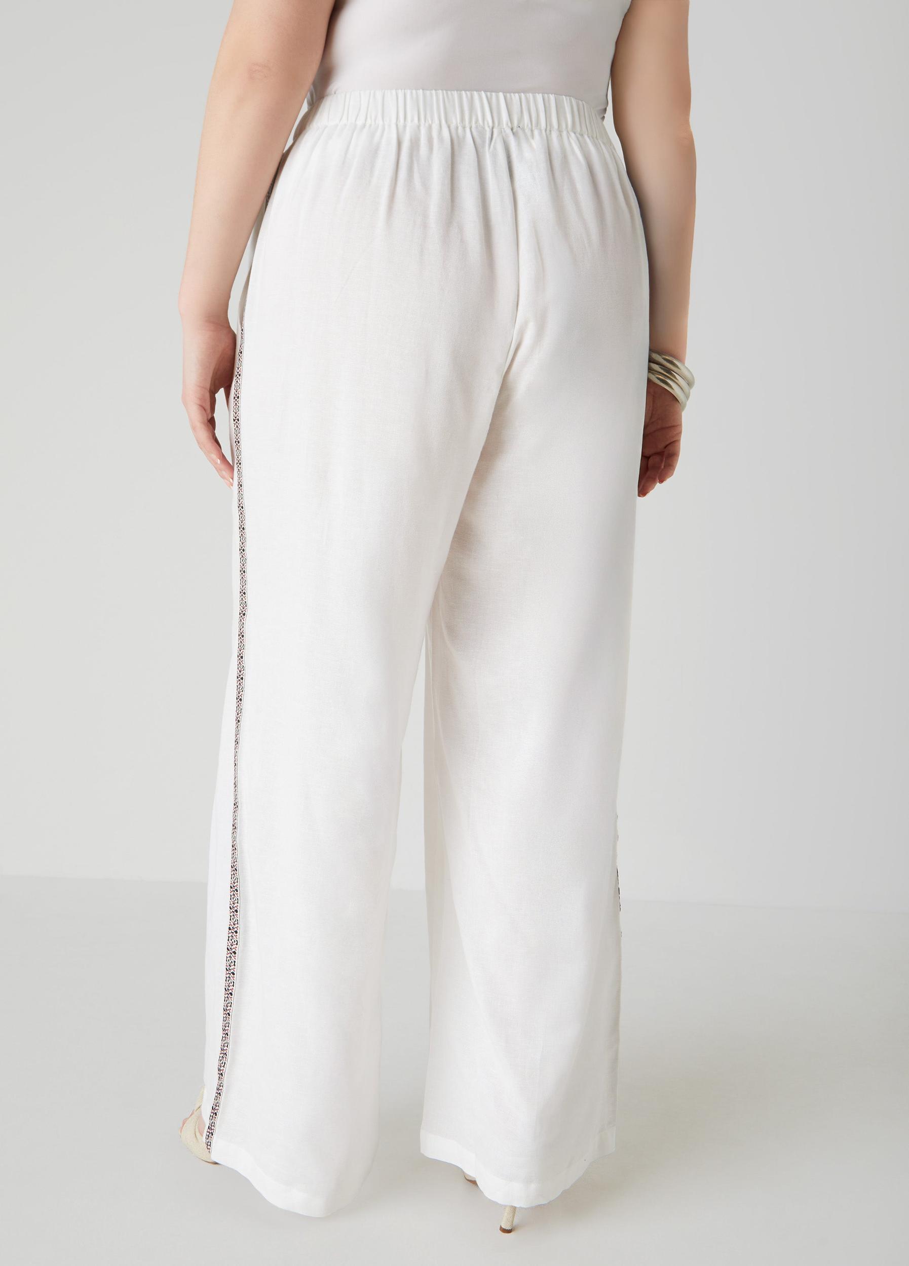 Embroidered Linen Blend Pants Product Image