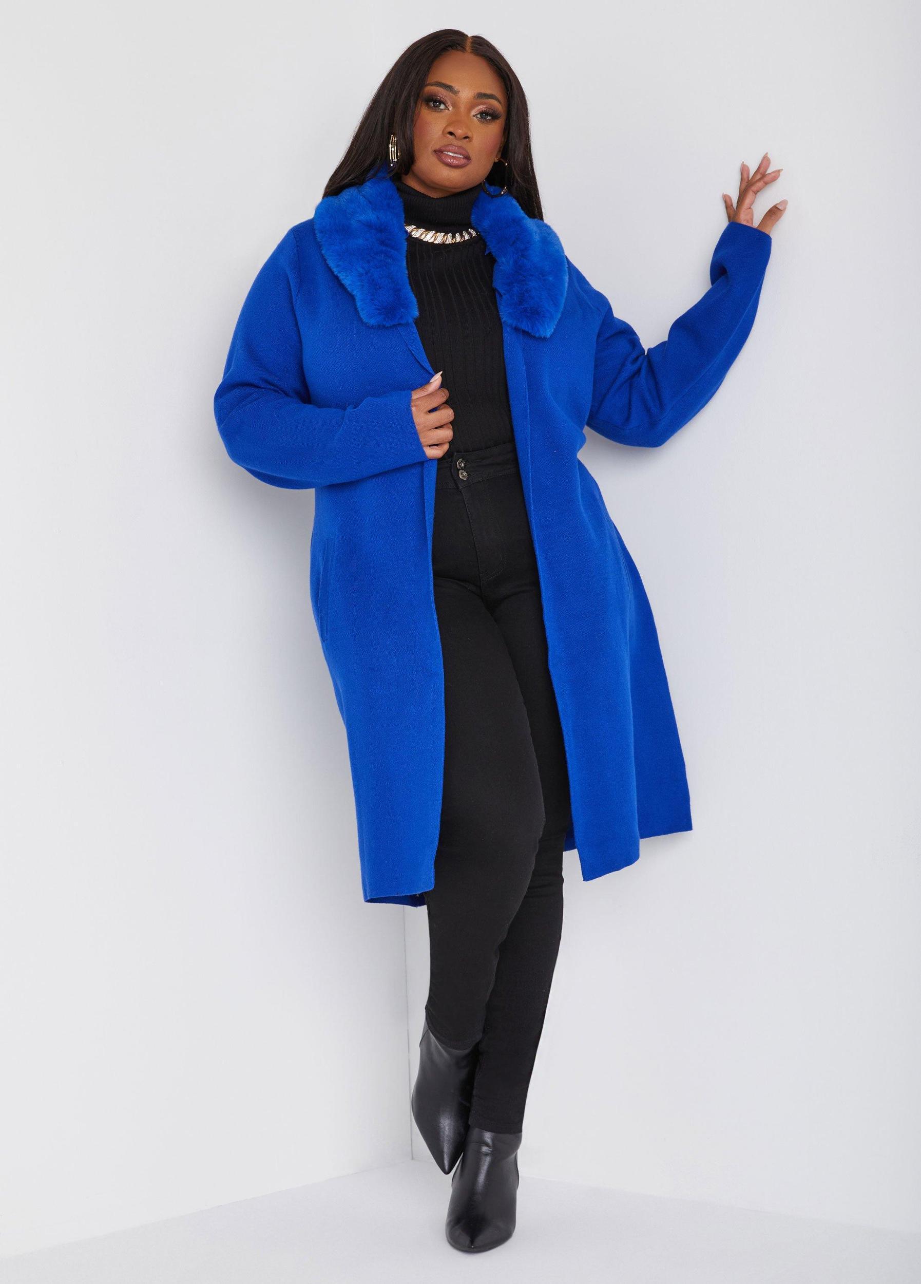 Plus Size Faux Fur Trimmed Duster Ashley Stewart Product Image