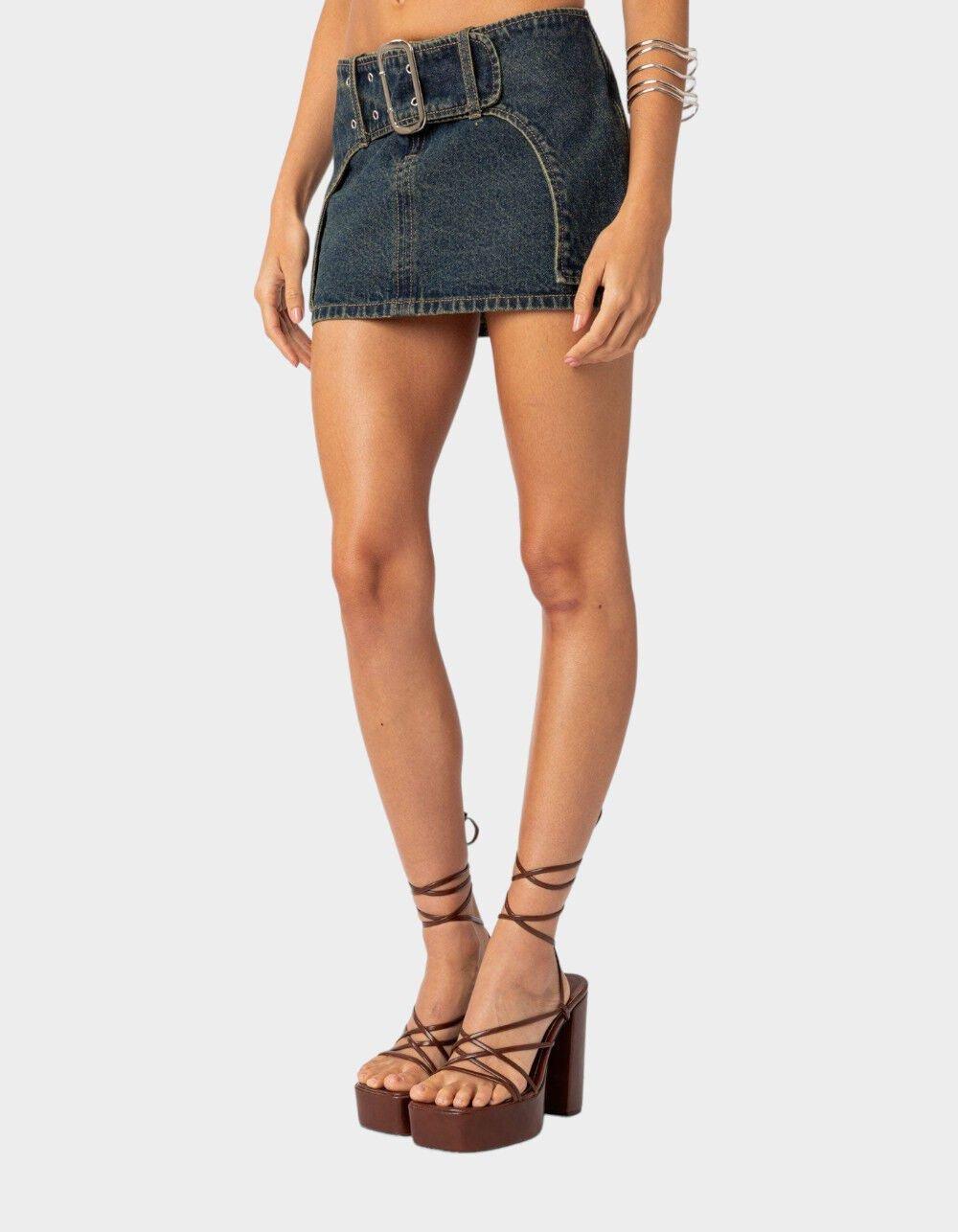 EDIKTED Elara Washed Denim Mini Skirt Product Image