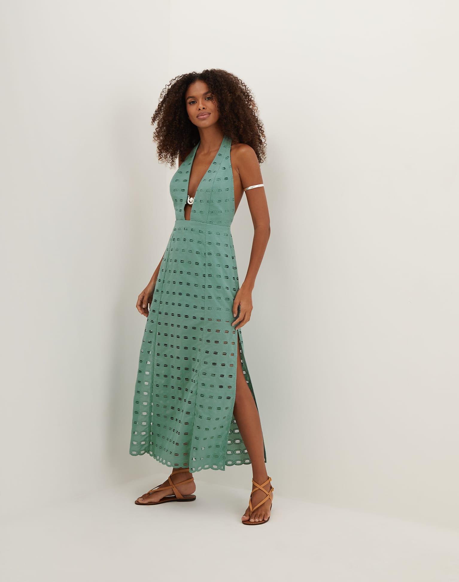 Eyelet Maryse Long Dress - Seaglass Product Image