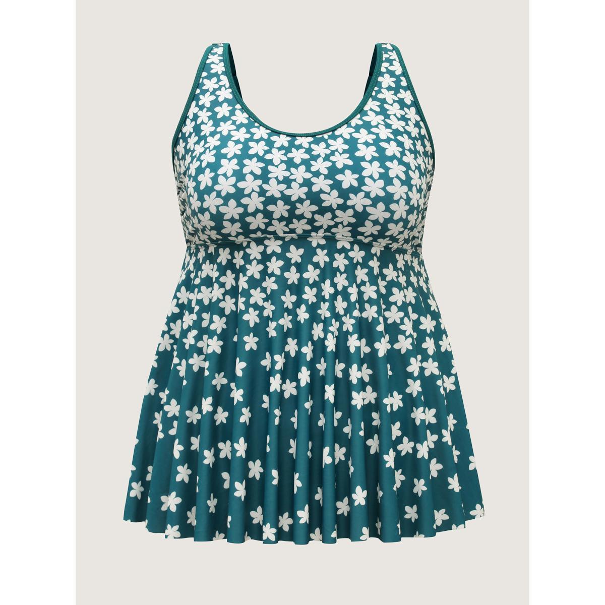 Plus Size Florals Everywhere Fit-and-Flare Swim Top Women's Swimwear Cyan Beach High stretch Bodycon U-neck Curve Swim Tops BloomChic 14-16/1X Product Image