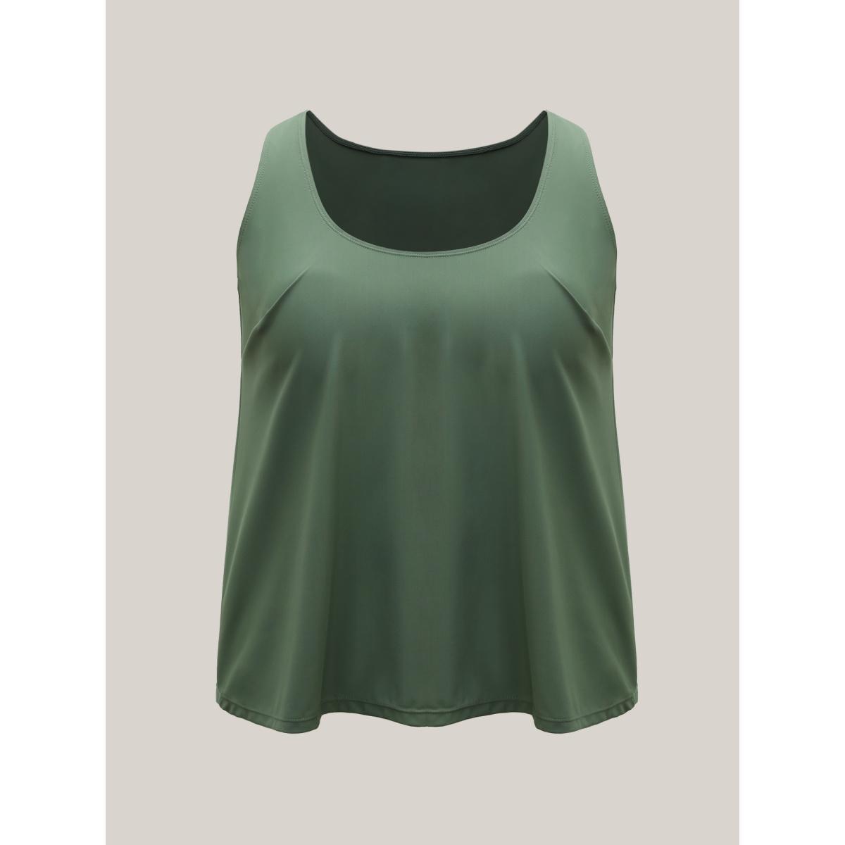 Plus Size 2-in-1 Padded Color Contrast Swim Tankini Women's Swimwear ArmyGreen Beach Contrast High stretch Bodycon U-neck Curve Swim Tops BloomChic 14-16/1X Product Image