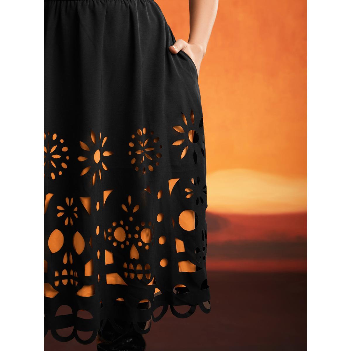 Plus Size Skull Burnout Cami Midi Dress Black Women Cocktail Contrast Party Curvy Bloomchic 14-16/1X Product Image