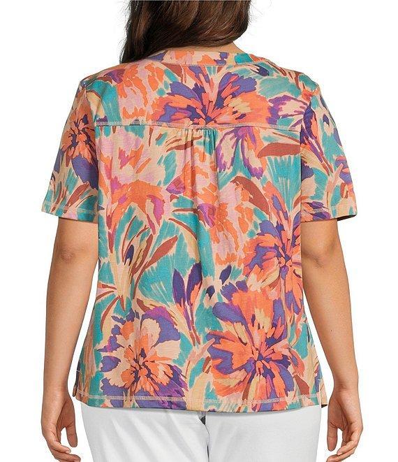 Westbound Plus Size Brushstroke Blossom Floral Short Short V-Neck Top Product Image