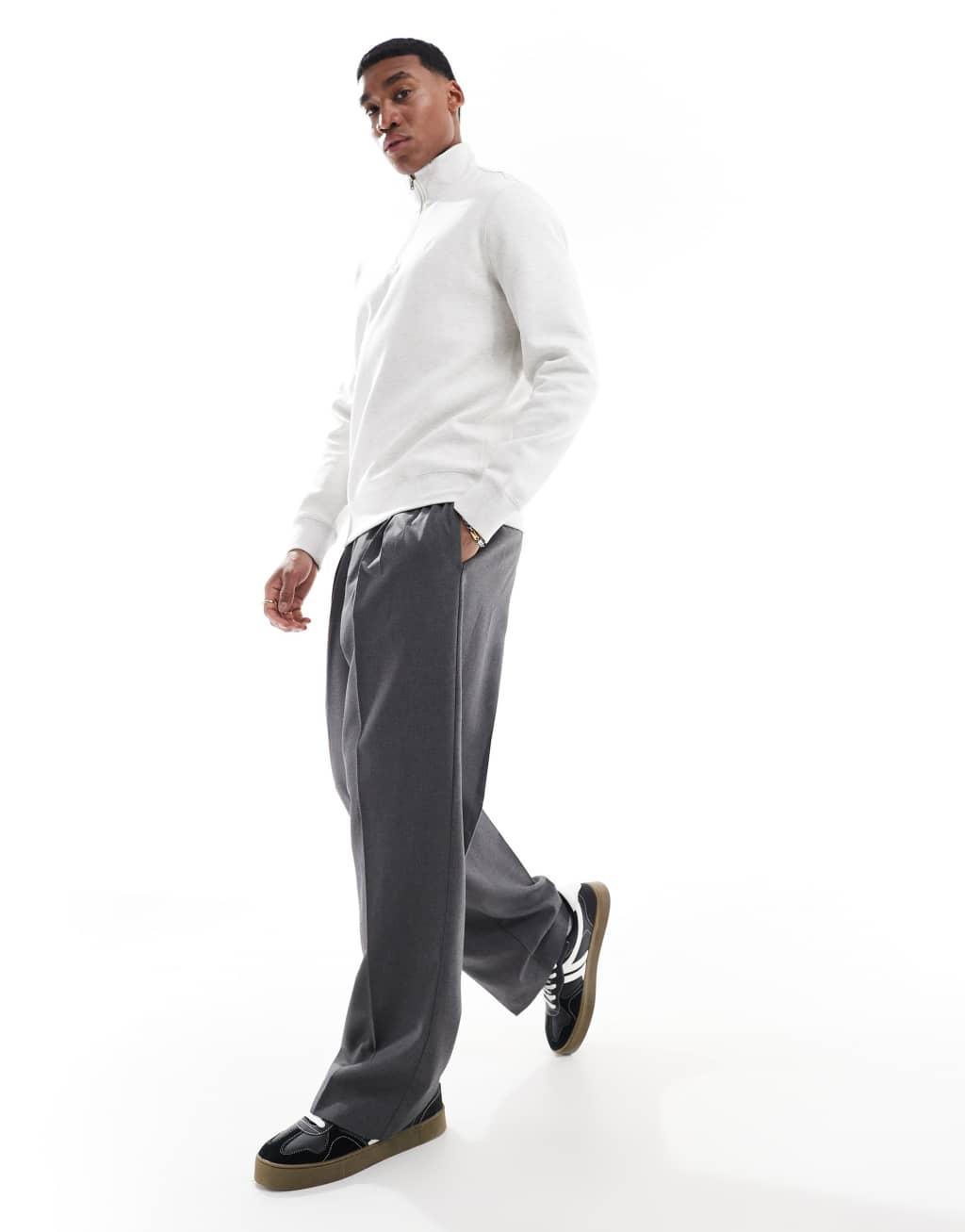 Polo Ralph Lauren icon logo double knit half zip sweatshirt in heathered stone Product Image