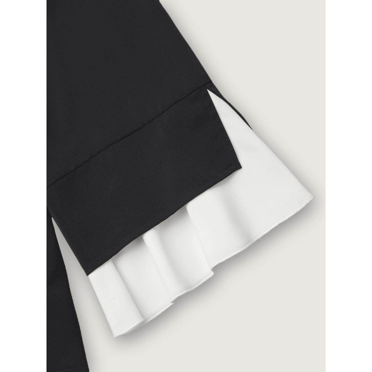 Plus Size Black Contrast Patchwork Bell Sleeve Blouse Women Elegant Elbow-length sleeve Round Neck Everyday Blouses BloomChic 30/6X Product Image