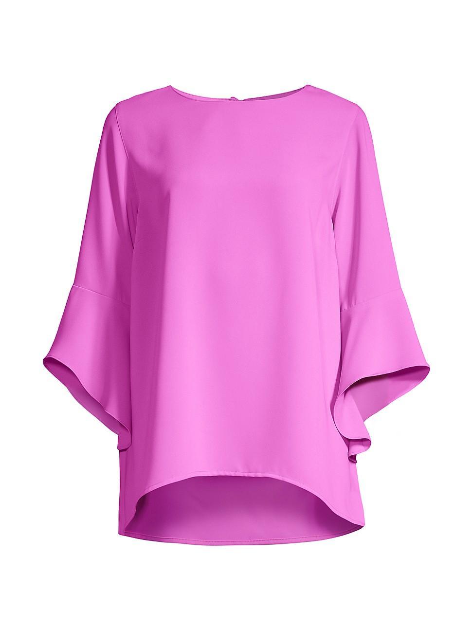Caroline Rose Julia Matte Crepe Crew Neck 34 Ruffled Sleeve High Product Image