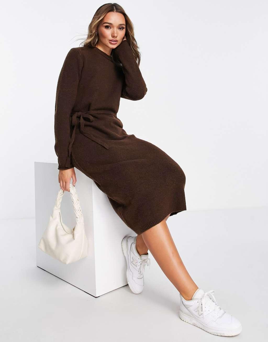 ASOS DESIGN knit midi dress with tie waist Product Image