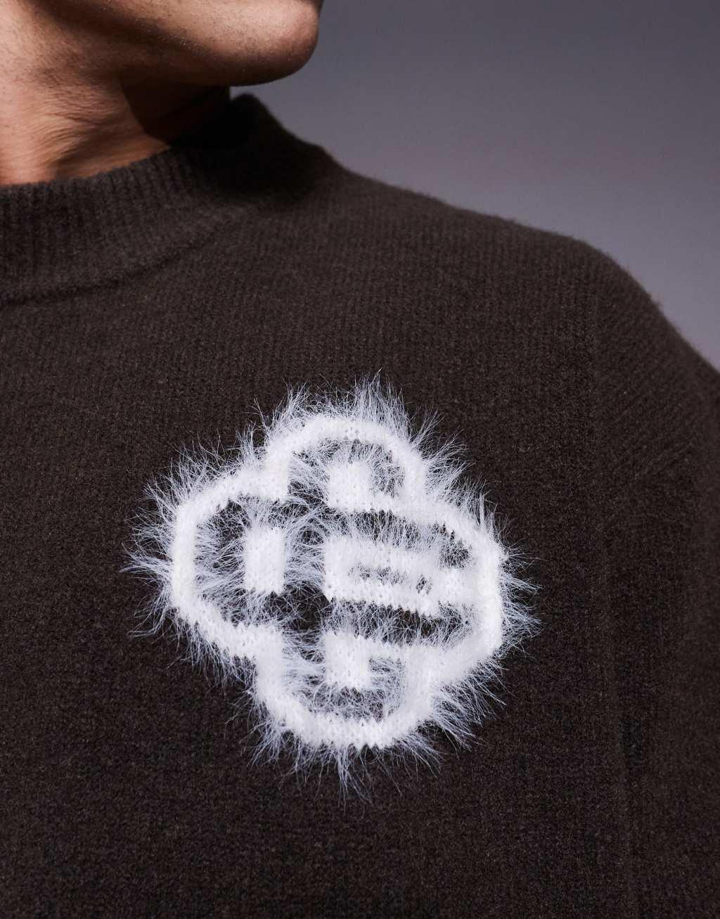 The Couture Club fluffy knit emblem sweater in brown - part of a set Product Image