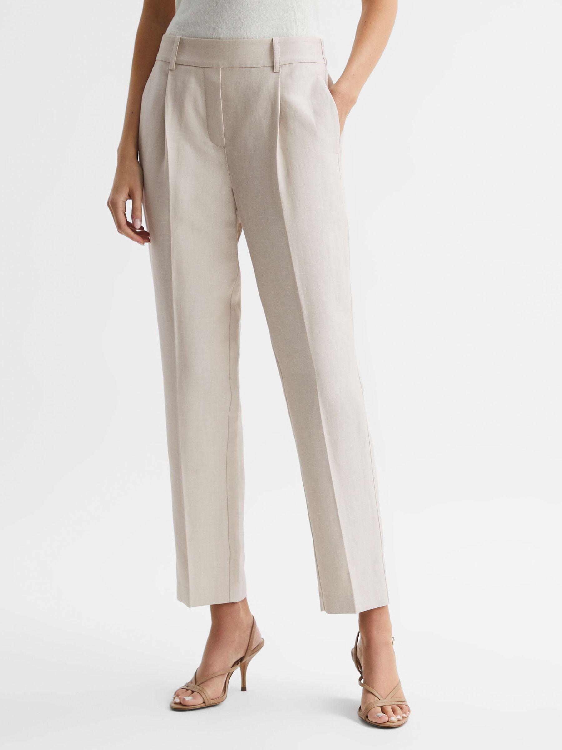 Tapered Linen Trousers in Oatmeal Product Image