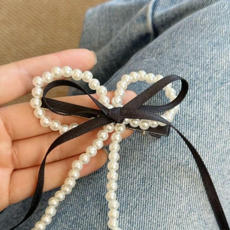 Ribbon Faux Pearl Hair Clip Product Image