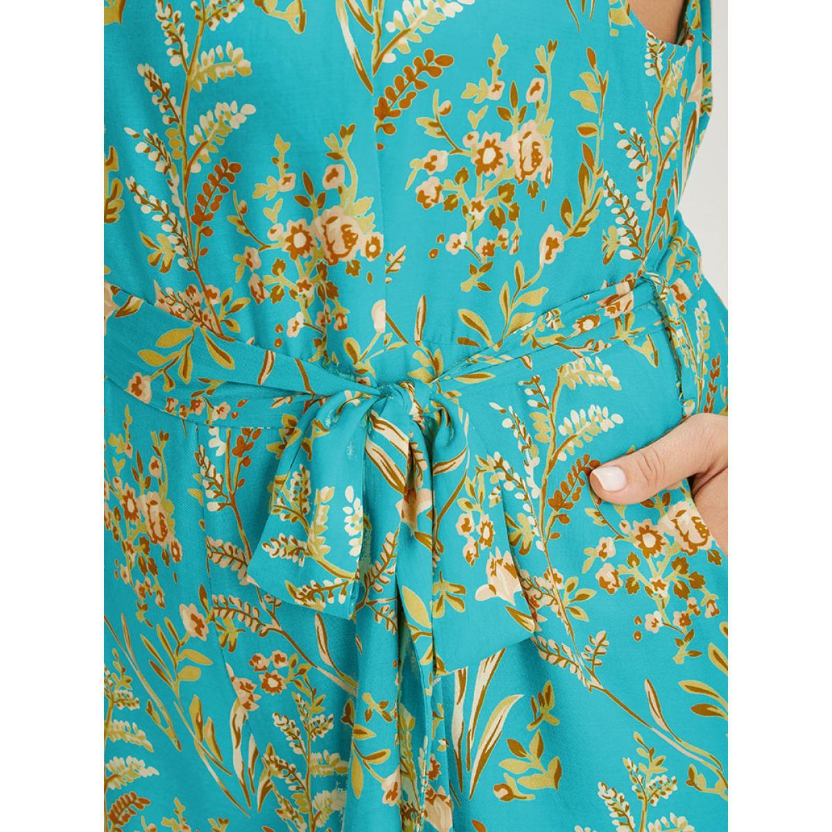Plus Size Arctic Bandana Print Belt Pocket Spaghetti Strap Jumpsuit Women Vacation Sleeveless Spaghetti Strap Dailywear Loose Jumpsuits BloomChic 26/4X Product Image