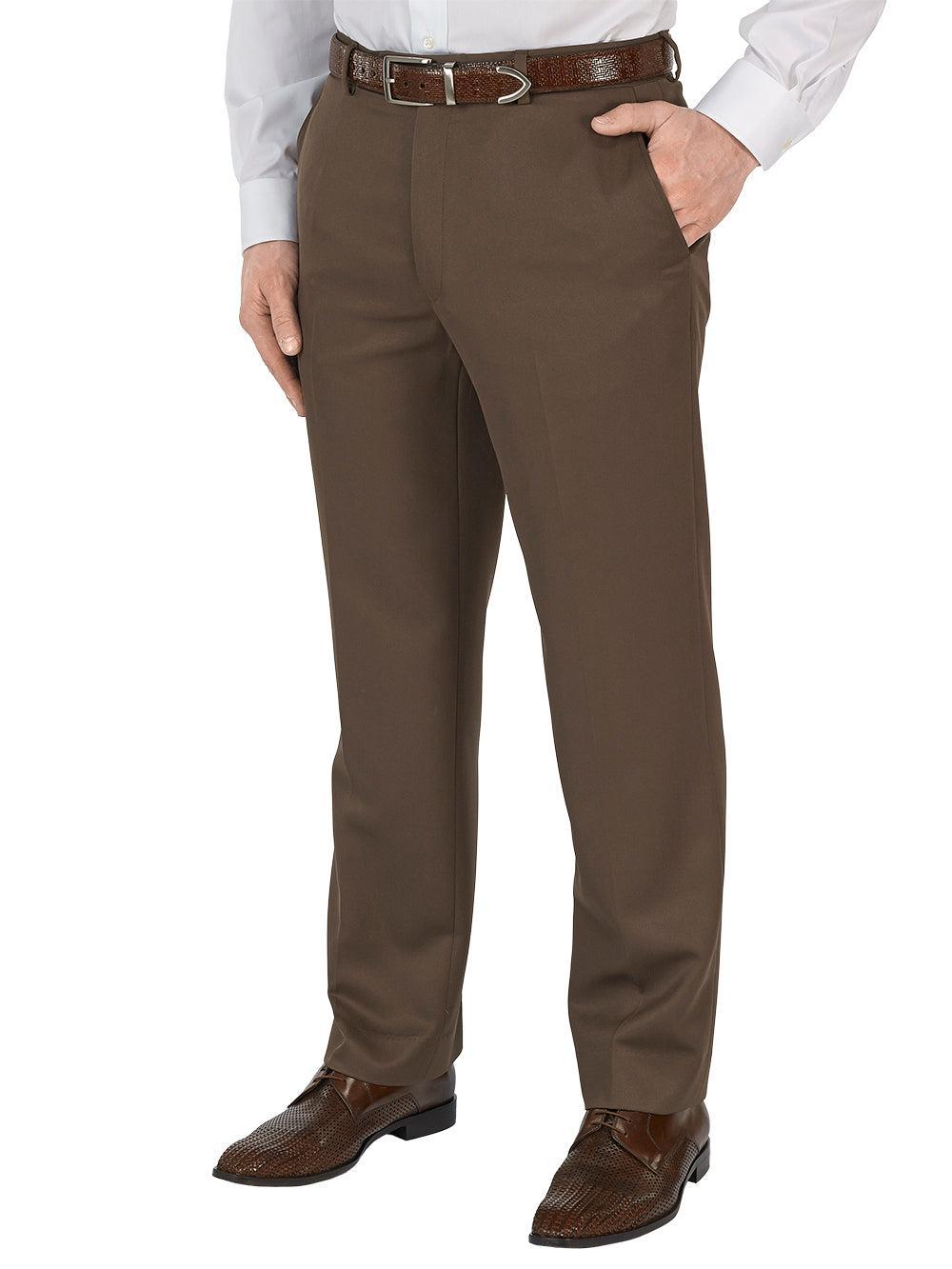 Microfiber Solid Flat Front Pants - Navy Product Image