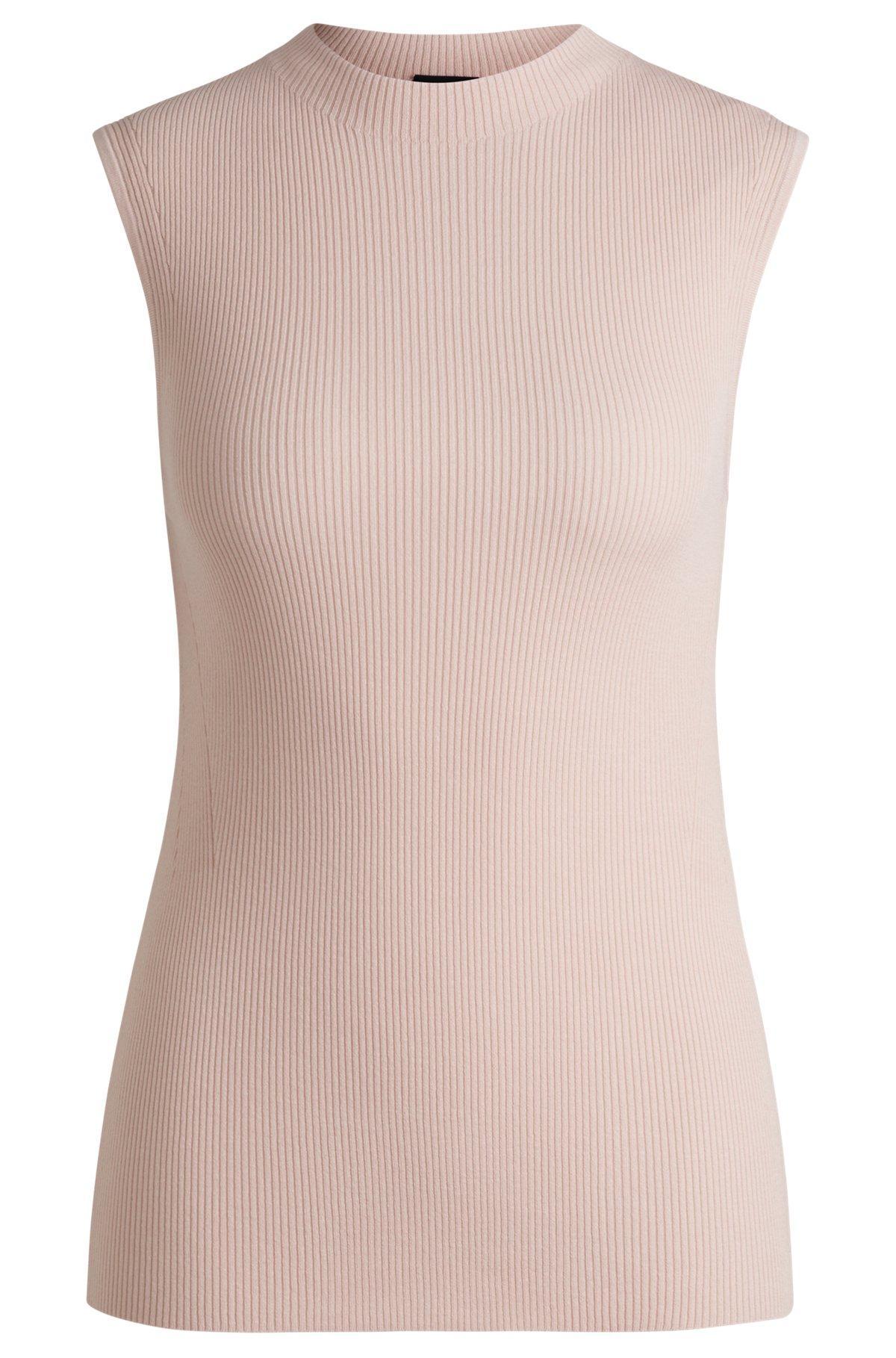 Sleeveless mock-neck top in ribbed fabric Product Image