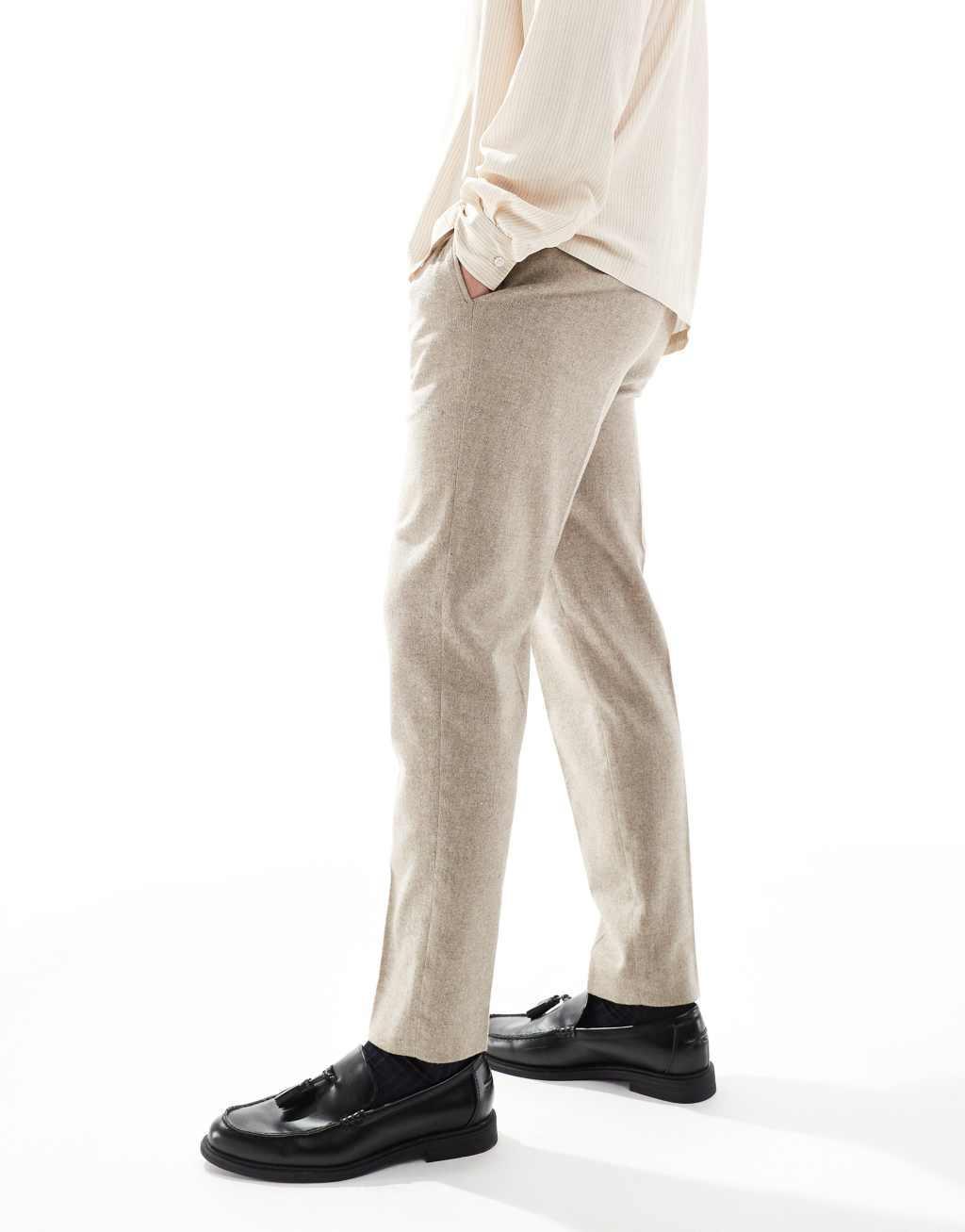 ASOS DESIGN smart tapered fit wool mix pants in stone Product Image