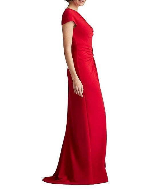 Tadashi Shoji Crepe Asymmetrical V-Neck Cap Sleeve Twist Front Front Slit Gown Product Image