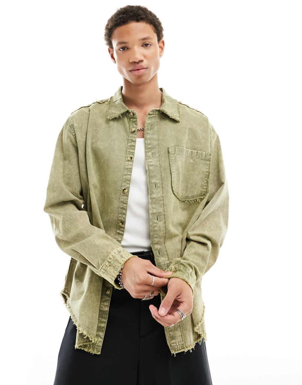 COLLUSION twill acid wash shirt in khaki Product Image