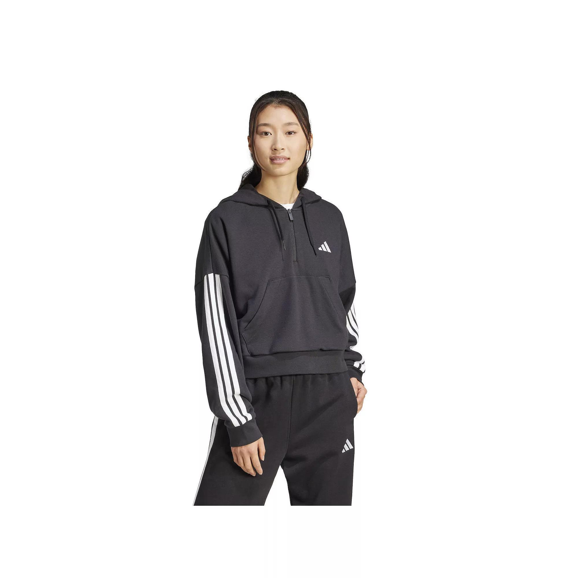 Women's adidas Essentials 3-Stripes Sportswear Quarter-Zip Hoodie, Size: Small, Black Product Image