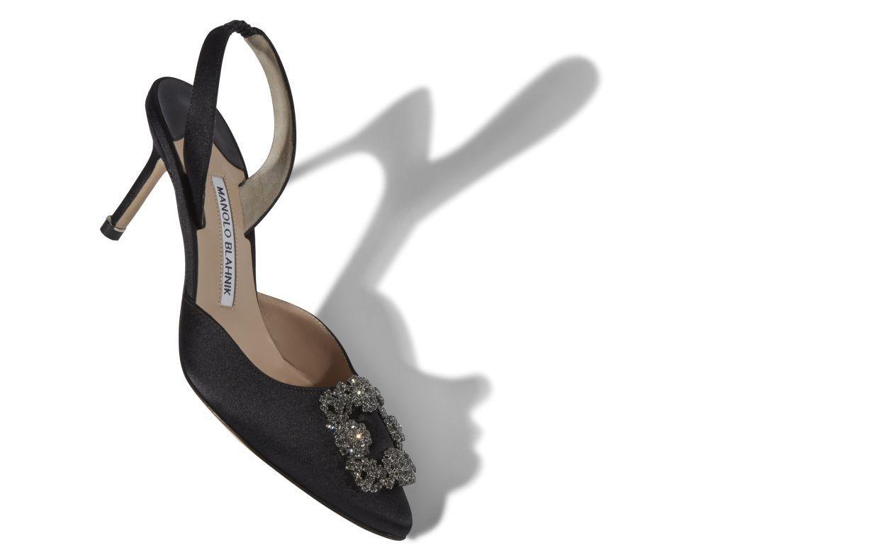 HANGISLI Navy Blue Satin Jewel Buckle Slingback Pumps Product Image