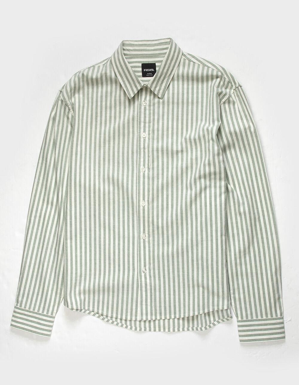 RSQ Mens Striped Oxford Shirt - GREEN Product Image