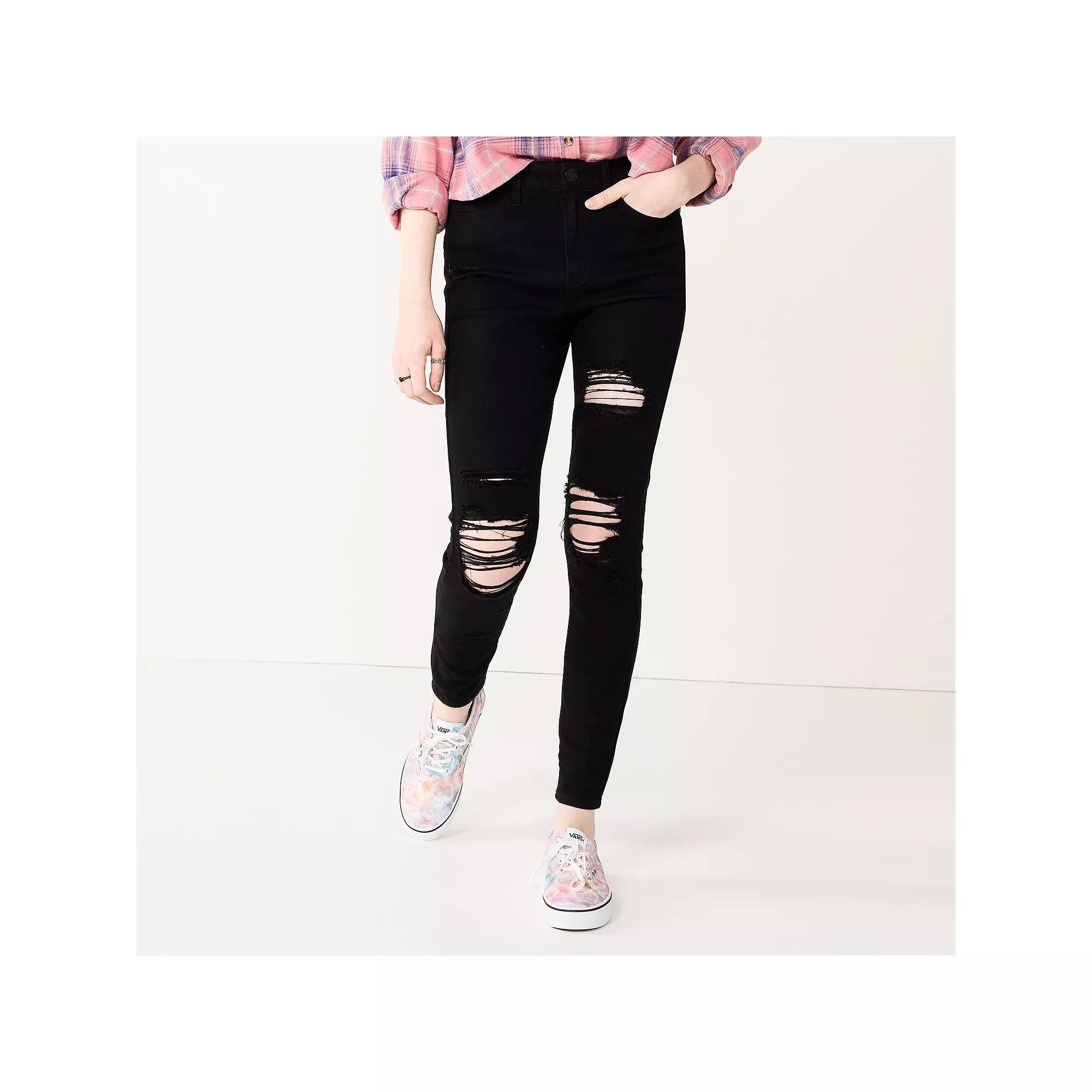 Juniors' SO® High Rise Jeggings, Girl's, Size: 3, Black Destructed Product Image